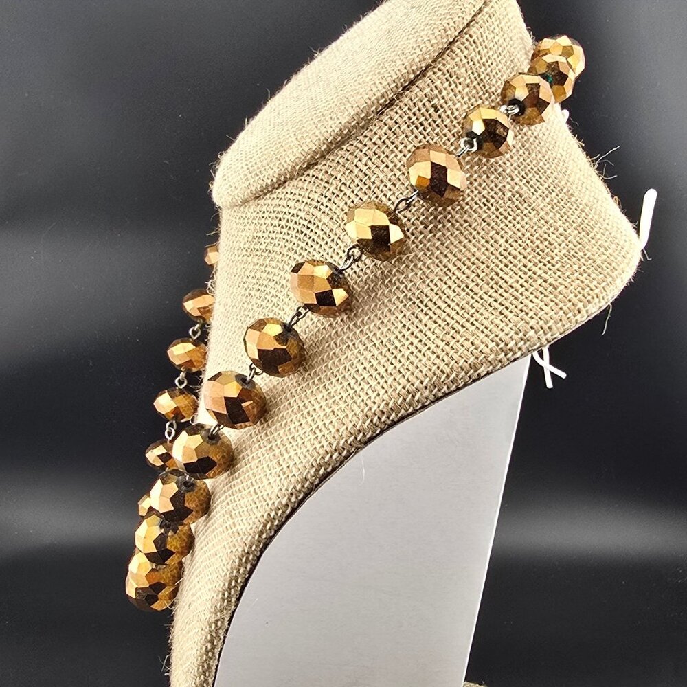 Gold-Tone Glass Faceted Bead Statement Necklace  Adjustable Chain Vintage - Picture 4 of 6